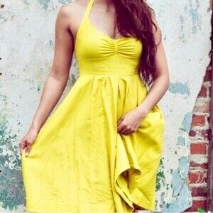 J. Crew Bright Yellow Fit and Flare Fully Lined Halter Dress with Pocket Size 6